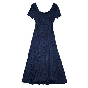 Joseph Ribkoff Women's Vintage Geometric Print Maxi Evening Gown Navy Blue 12